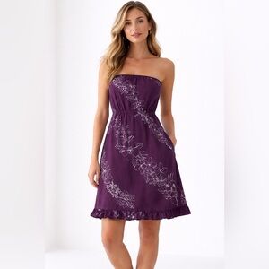 Roxy Vintage Purple Floral Strapless Dress | Hawaiian | Surfcore